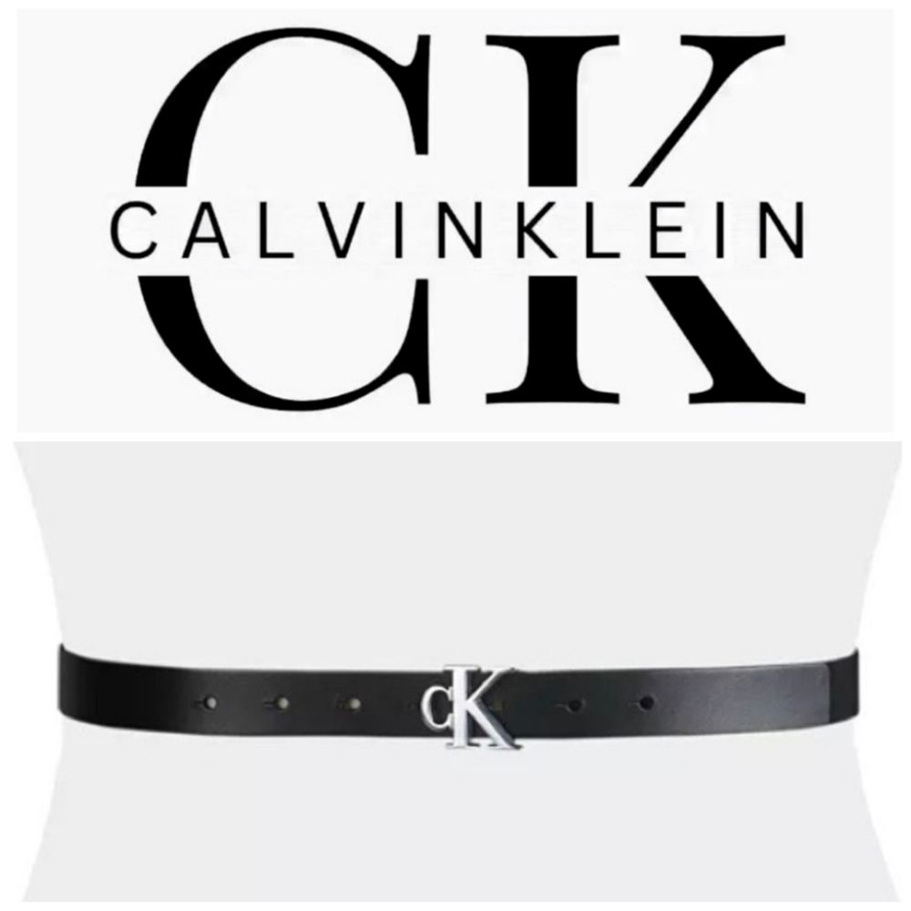 CALVIN KLEIN 1" Italian Saddle Leather Black Belt with Silver cK Buckle 31" Long
